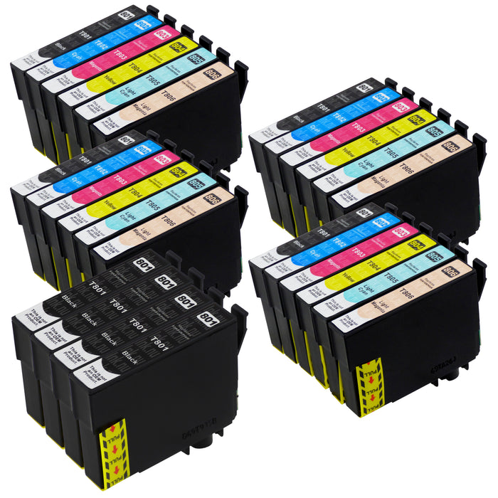 Premium Kompatibel Epson T0807 & T0801 - STORPACK RABATT( 4 Svart & 4 Multipack) - Förpackning med 28 Patroner
